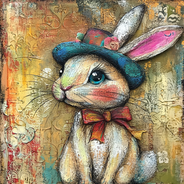 Easter Sign, Bunny in Hat,, DCO-12714, Sign For Wreath, 10x10